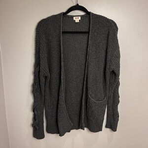 Mossimo Supply Co. Charcoal Cardigan with Pocket & Criss Cross Detail